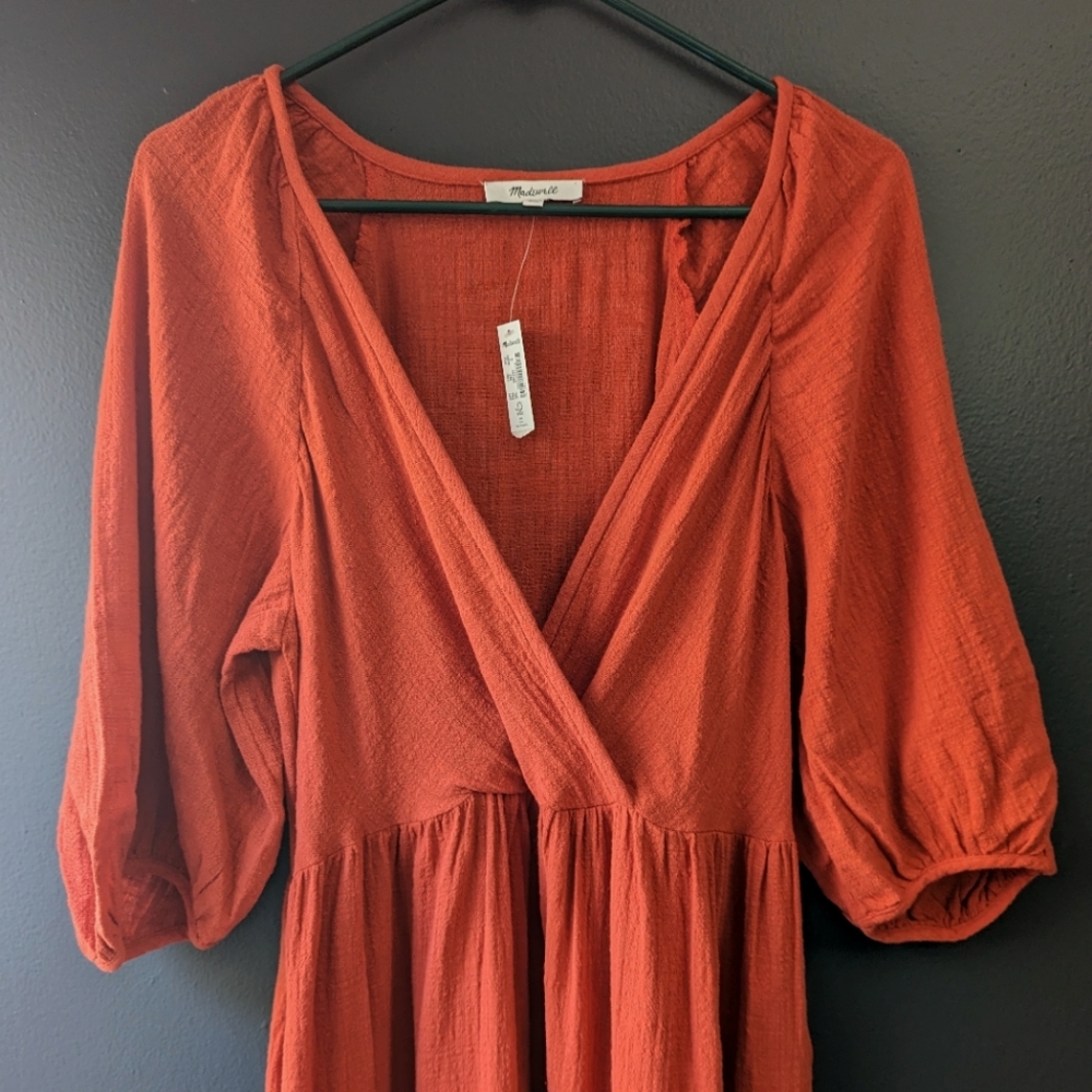 Madewell oversized midi linen dress in terracotta